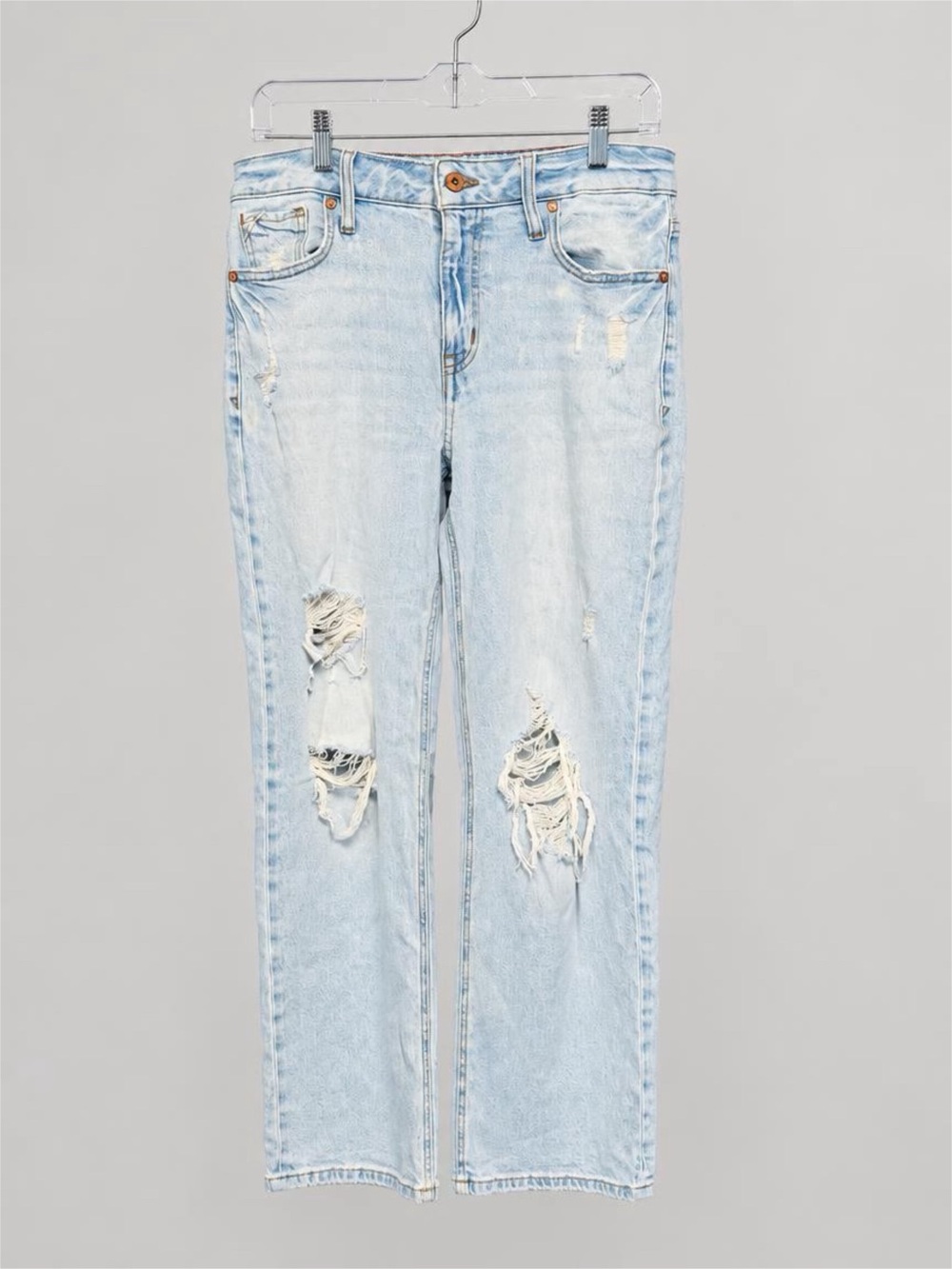 Edgely by Maurices Light Blue Distressed Wide Leg Jeans - 10 Short